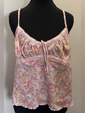 No Boundaries Pink Floral Lace-Trim Top